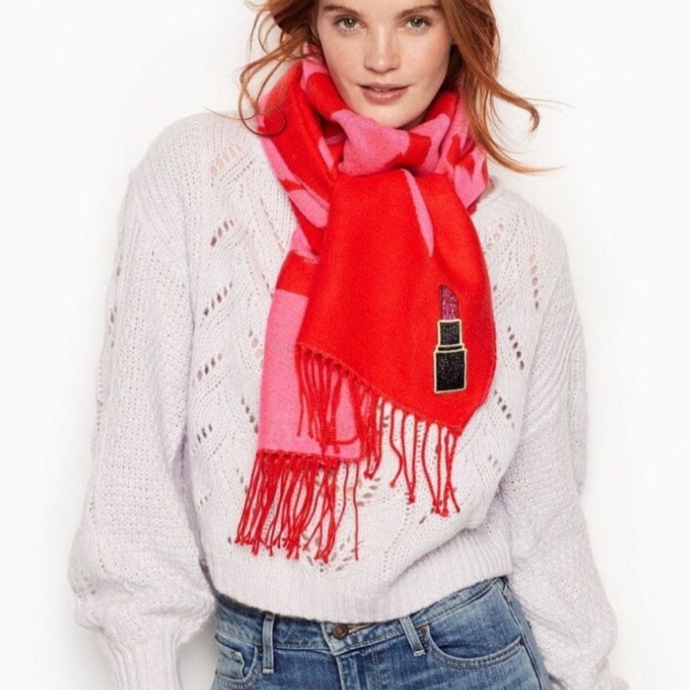 Victoria's Secret Lipstick Glitter Red & Pink Scarf.